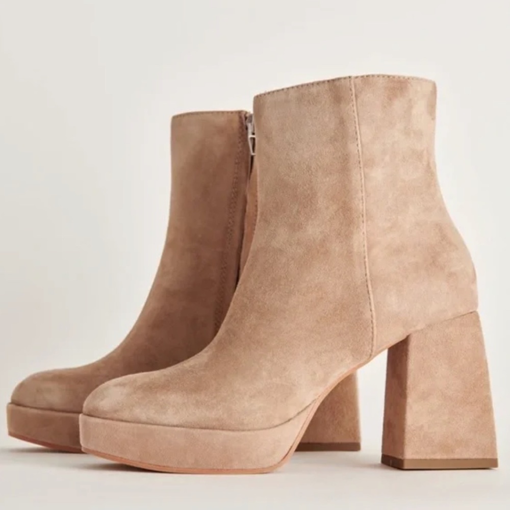 Dolce Vita Beige Suede Block Heel Booties